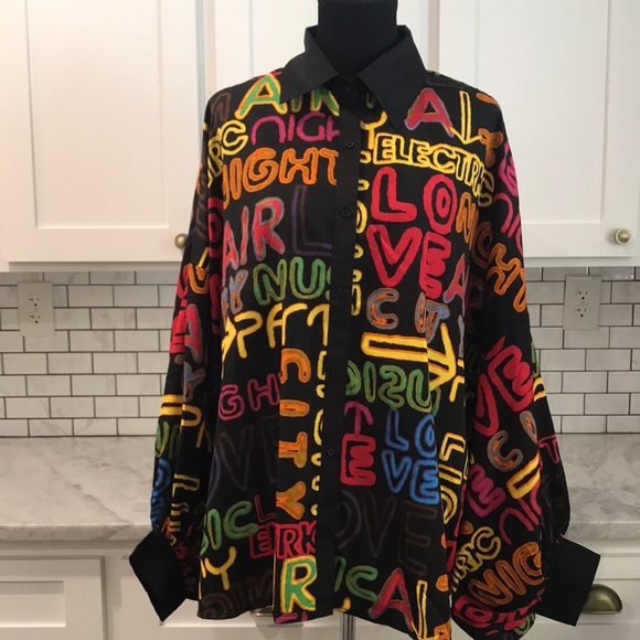 Live 4 Truth | Tops | Live 4 Truth Graffiti Top Blouson Bishop Sleeve ...